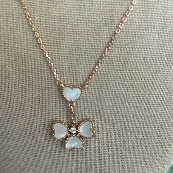 Clover Heart Rose Gold Plated Silver Necklace - Picture 2 of 7